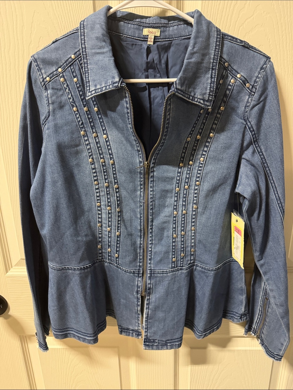 Reba Blue Denim Zip Jacket with Stud Trim